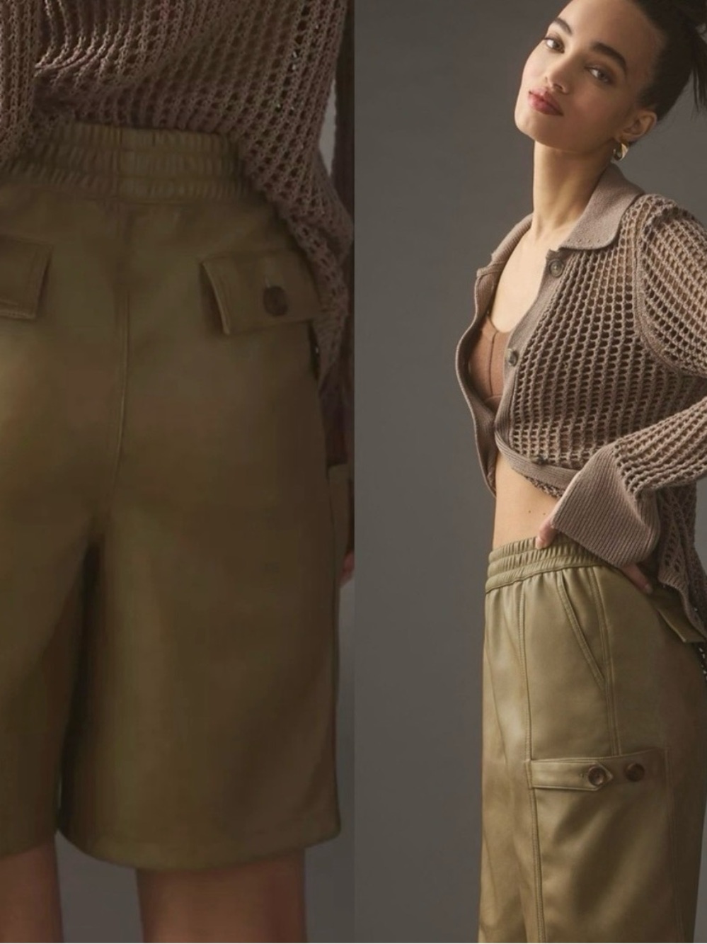 NWT Anthropologie x Avec Les Filles Olive Utility Side-Slant Pockets Shorts L